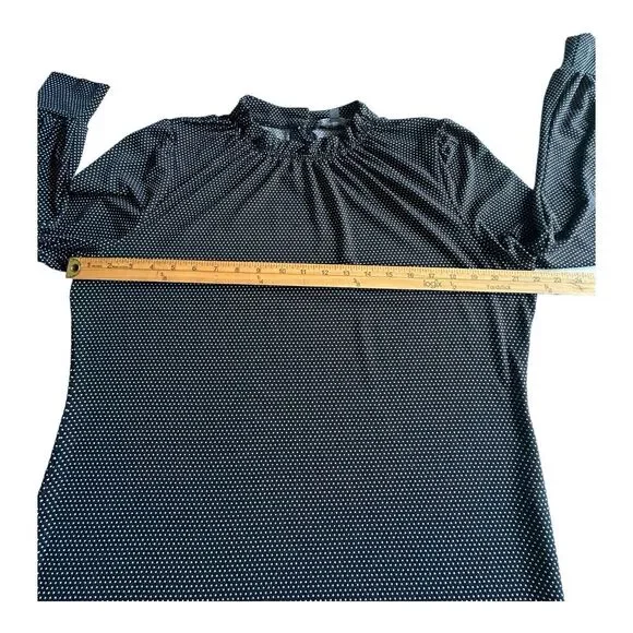 Adrianna Papell Ruffle‎ Neck  Top Women's Size L Large Pindot Black White - Picture 10 of 14